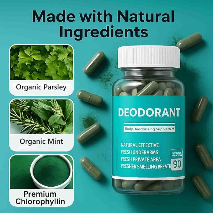 Body Deodorizing Supplement, Internal Deodorant Chlorophyll Capsules for Men & Women - Full Body Deodorizing Supplement Odor Control Natural Deodorant, 90 Count