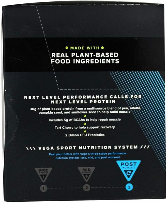 Vega Protein + Recovery - 30g Plant-Based Protein per Serving, Vanilla, 12 x 1.6oz Sachets, 5g BCAAs, Probiotics, NSF Certified, for Shakes & Smoothies, (Packaging May Vary)