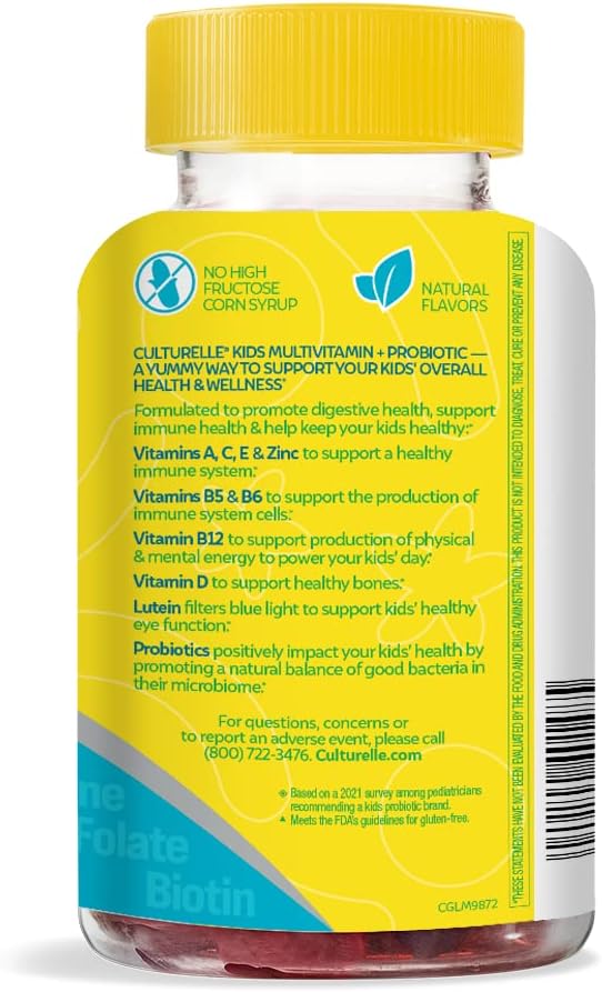 Culturelle Kids Multivitamin + Probiotic for Kids (Ages 2+), Peach-Orange & Mixed Berry Flavor - Digestive Health & Immune Support Gummies with Lutein to Support Eye Health, 60 Count (Pack of 2)