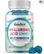 Hyaluronic Acid Gummies, Hyaluronic Acid Supplements with Vitamin C & Biotin 5000mcg for Skin, Hair, Nails Health, Joints Supplements for Women & Men, Low Sugar, Vegan, Non-GMO, 60 Counts