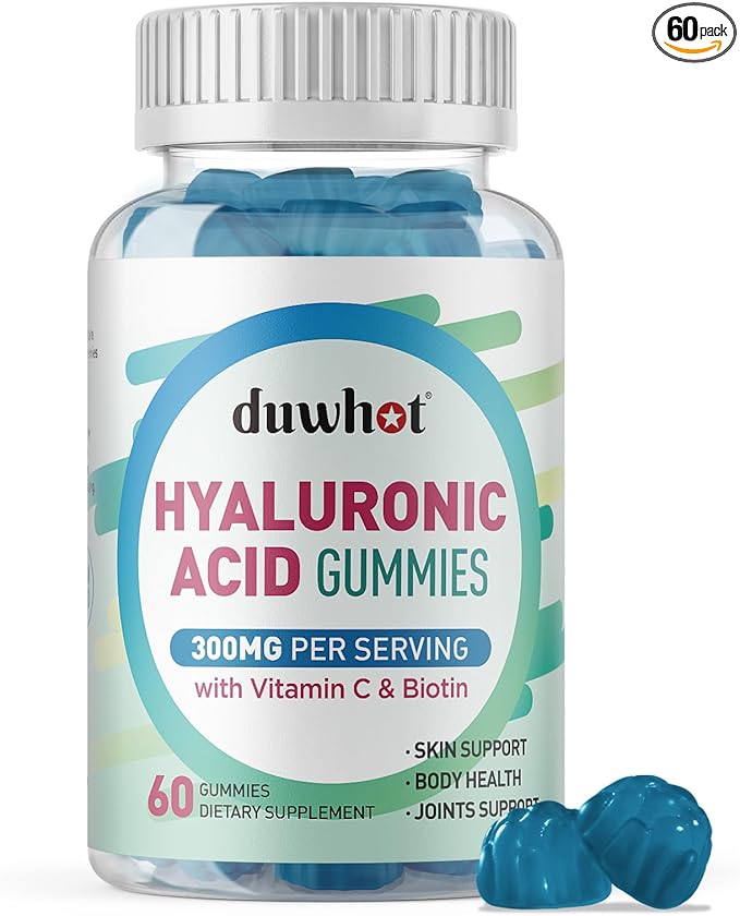 Hyaluronic Acid Gummies, Hyaluronic Acid Supplements with Vitamin C & Biotin 5000mcg for Skin, Hair, Nails Health, Joints Supplements for Women & Men, Low Sugar, Vegan, Non-GMO, 60 Counts