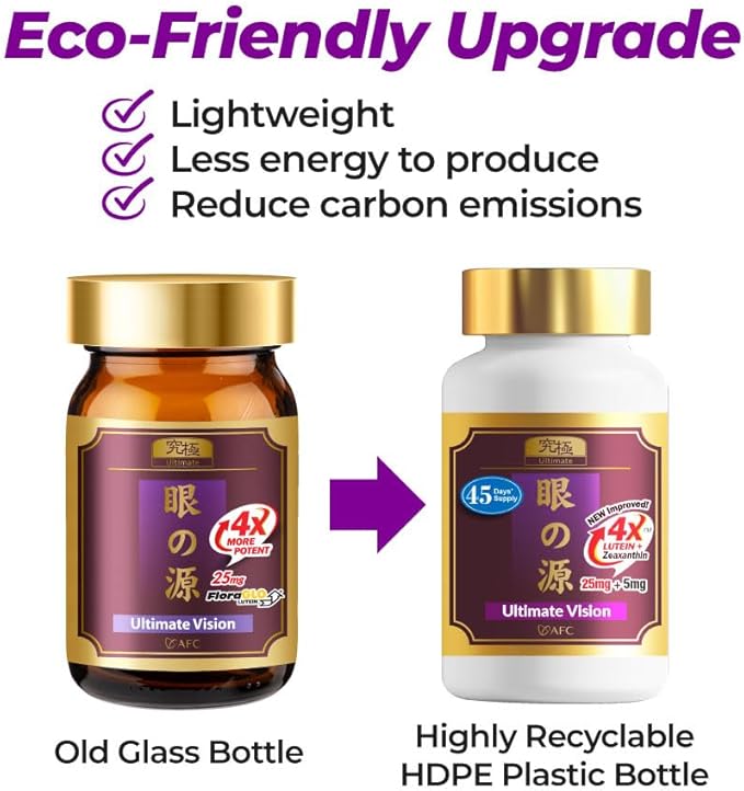 AFC Japan Ultimate Vision 4X - Improved, Up-Sized Eye Formula with Lutein, Zeaxanthin, Bilberry Extract and Vitamins for Age-Related Eye Problem, Blurry & Poor Vision, Dry Eye, Macular Health 45s