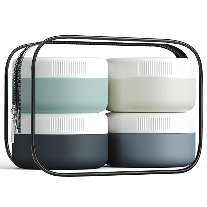 Kuangre Travel Containers for Toiletries, Silicone Cream Jars BPA-Free, Leak-proof 1.35oz Travel Size Containers, Portable Size Silicone Jars with Lid for Cosmetic Face Hand Body Cream (4 Pack)