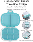 Holii Travel Pill Organizer, 8 Compartments Portable Pill Case, Daily Pill Box to Hold Vitamins, Small Pill Container for Pocket Purse Medicine Organizer（Blue）