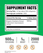 BulkSupplements.com Cranberry Extract Powder - Cranberry Flavoring Powder, Sourced from Vaccinium Macrocarpon Fruit - Vegan & Gluten Free, 500mg per Serving, 1kg (2.2 lbs) (Pack of 1)
