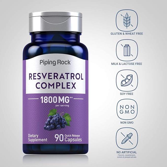 Piping Rock Resveratrol Complex | 90 Capsules | Ultra Potent | Non-GMO, Gluten Free Supplement