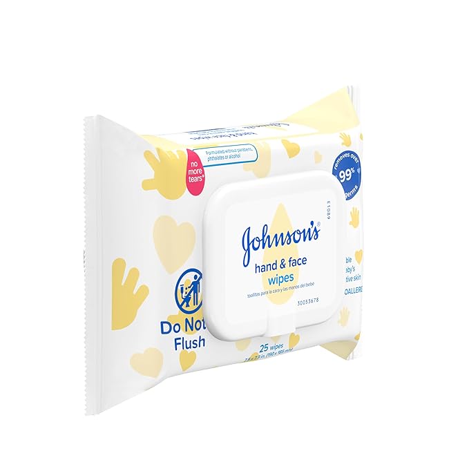 Johnson's Baby Disposable Hand & Face Cleansing Wipes, Pre-Moistened Wipes Gently Remove 99% of Germs & Dirt from Delicate Skin, Paraben-, Phthalate- & Alcohol-Free, Hypoallergenic, 25 Count