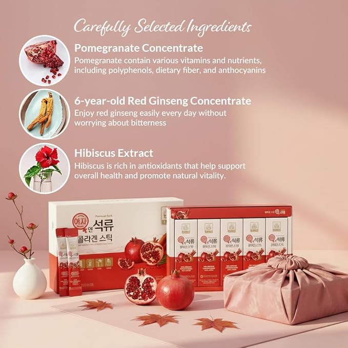 Korean Beauty Baekje Geumsan Women's Pomegranate Collagen Jelly Stick 5.1oz / 30 Count (5 Pack)