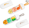 Toplive 2 Pack Travel Pill Organizer, Portable Pill Container Mini Daily Pill Organizer, Small Pill Case Travel Medicine Organizer Pocket Vitamin Supplement Fish Oil Box, White Orange & White Grey