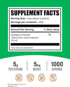 BulkSupplements.com Cranberry Powder - Cranberry Supplements for Women & Men, Dried Cranberries Unsweetened - Gluten Free & Sugar Free, 5g per Serving, 1kg (2.2 Pound) (Pack of 1)