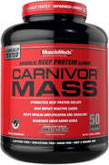 MuscleMeds CARNIVOR Mass Gainer Beef Protein Isolate Shake, 50 Grams Protein, 125 Grams Carbs, 0 Fat, 0 Sugar, Lactose Free, Cookies & Cream, 6 Pound