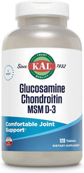 KAL Glucosamine Chondroitin MSM D-3, Joint Support Supplement, 1,500 mg of Glucosamine Sulfate, 1,200 mg of Chondroitin Sulfate, 1,000 mg of MSM, Plus Vitamin D3 & Vitamin C, 40 Servings, 120 Tablets