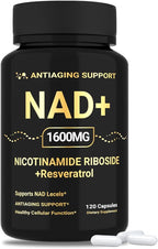 NAD Supplement 1600mg, NAD+ with Resveratrol & Nicotinamide Riboside, Anti-Aging Support, Cellular Energy & Mental Clarity Support, Vegan Non-GMO, 120 Capsules