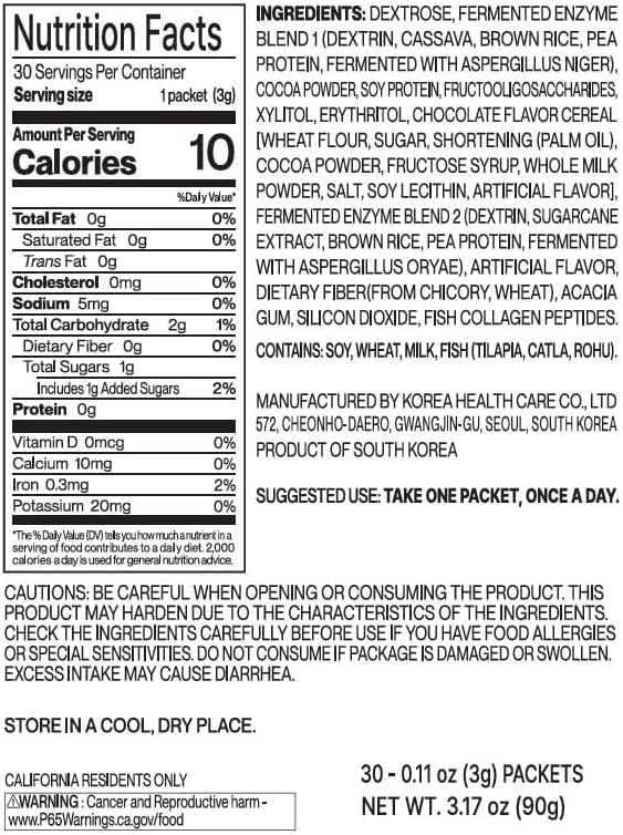 RAWEL Fermentation Digestive Enzymes Cruch Choco 3g 30sticks, Chocolate/Isolated Soy Protein