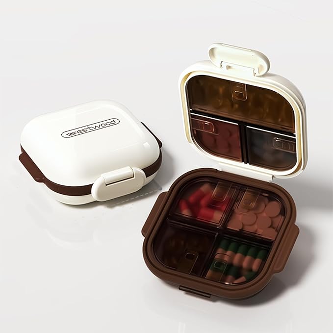 Travel Pill Organizer, 8 Compartments Portable Pill Case, Daily Pill Box to Hold Vitamins, Small Pill Container for Pocket Purse Medicine Organizer (White)