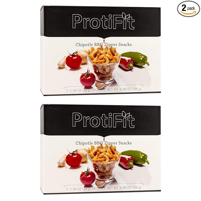 PROTIFIT - High Protein Chipolte BBQ Zipper Snacks 2 Pack, 15g Protein, Low Calorie, Low Sugar, Low Fat, Ideal Protein Compatible, 7 Servings Per Box, (2 Pack)