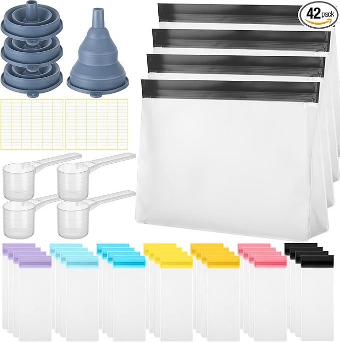 42 Pcs Protein Powder Travel Container Set Reusable Protein Powder Supplement Packets Container to Go Portable Zip up Bags Organizer with Funnels, Spoons and Labels