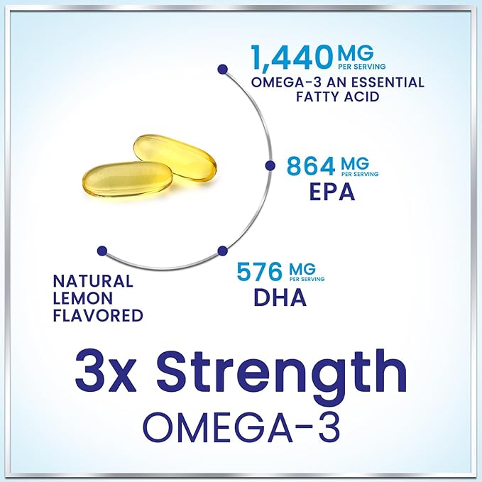 Omega 3 Fish Oil Supplements - 2400mg Fish Oil Per Serving - Triple Strength Omega-3 with EPA & DHA Fatty Acids - Natural Heart, Brain & Immune Support - Wild Caught, Bottled in USA - 120 Softgels