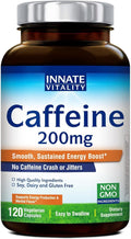 Innate Vitality Caffeine, 200 mg Caffeine Pill for Men & Women, No Crash or Jitters, Non GMO, No Gluten, Boost Energy Levels & Mental Focus, 120 Vegan Capsules