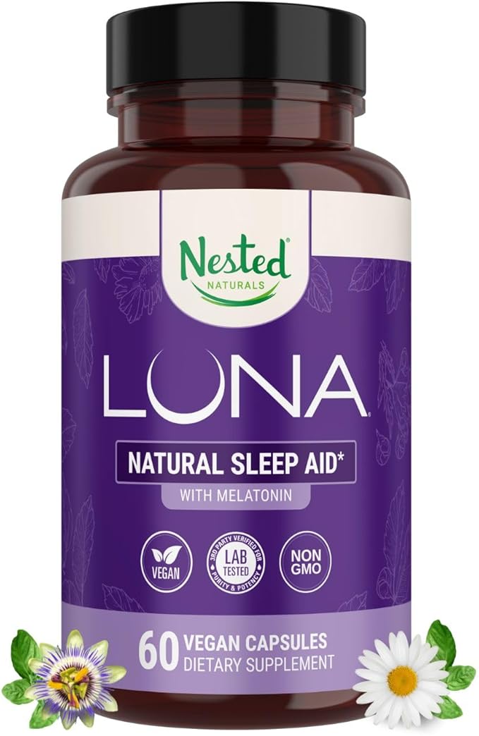 Nested Naturals Luna Sleep Aid - Non-Habit Forming Natural Sleeping Pills for Adults with Naturally Sourced Ingredients - Valerian Root, Melatonin, Chamomile, Lemon Balm, and More - 60 Vegan Capsules
