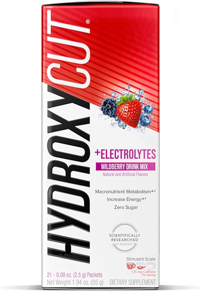 Hydroxycut Drink Mix, Wildberry Blast - 21 Travel-Size Packets - Zero Calories, Zero Sugar - Boost Metabolism, Burn Calories, Increase Energy - for Women & Men