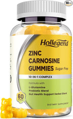 Zinc Carnosine Supplement Sugar Free, Organic Zinc Carnosine 75mg with L-glutamine, Probiotic & Herbal Blend, Comprehensive Gut & Digestive Health Support, Bloating Relief, Vegan, Non-GMO, 60 Gummies