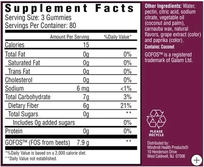 Country Farms Fiber Care Prebiotic Gummies, 6g of Fiber Per Serving, FOS from Beets, Digestive Health, Supports Regularity, Mixed Fruit Flavor, (240 Gummies)