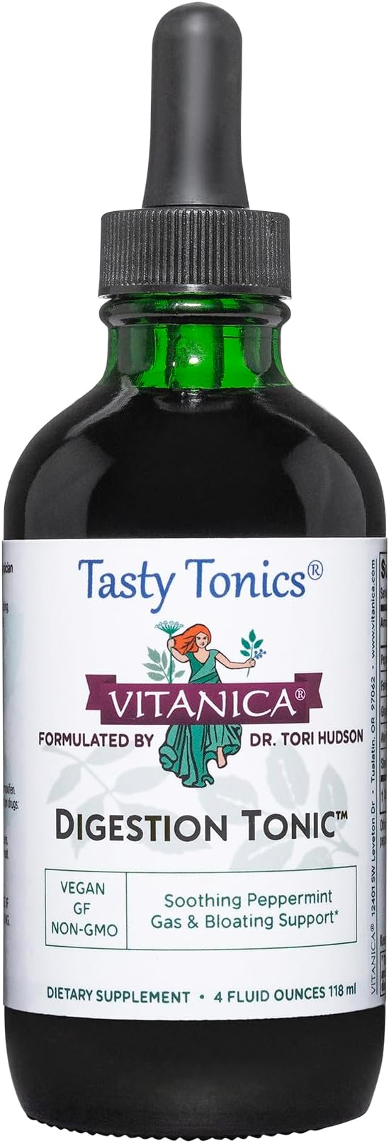 Vitanica Digestion Tonic, Gas, Bloating and Indigestion Relief Supplement, Improve Digestive Function & Gut Health, for Women & Men, Peppermint Oil Fennel Ginger & Aloe Vera Vegan, 4 Oz