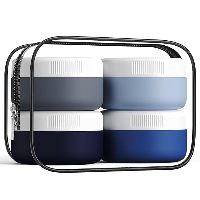 Kuangre Travel Containers for Toiletries, Silicone Cream Jars BPA-Free, Leak-proof 1.35oz Travel Size Containers, Portable Size Silicone Jars with Lid for Cosmetic Face Hand Body Cream (4 Pack)