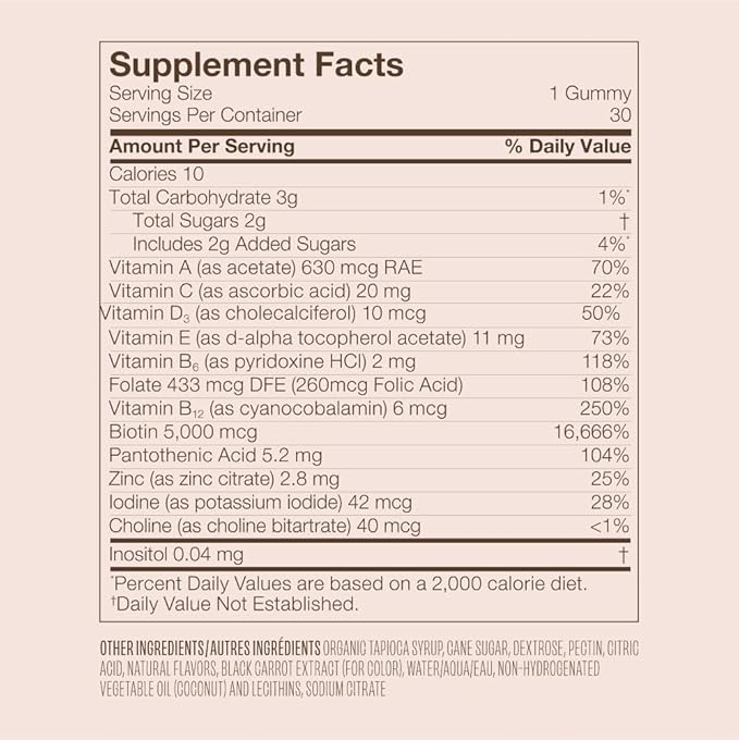 VEGAMOUR GRO Biotin Gummies, Strawberry Flavor with 5000 mcg Biotin, Supports Healthy Hair Vegan Gummies with Vitamins A, B, C, E, B-12 & More, 30 Ct