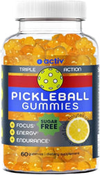 Pickleball Gummies | Triple Action Endurance Focus Energy | With 5 Electrolytes and Vitamin B | Vegan and Keto Non-GMO | Game-Time readiness and endurance | Lemon Sugar Free gummies | 60 ct