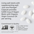 Sports Research® Biotin 5,000mcg with Organic Coconut Oil - Biotin (Vitamin B7) for Healthy Skin and Hair Support* - for Women and Men - Vegan, Non-GMO, Gluten & Soy-Free - 120 Veggie Softgels
