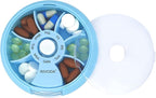 INVODA Weekly Pill Organizer 7 Compartment Rotating Pill Box for Daily Medication & Vitamins - Portable Travel Pill Case Fish Oil Supplements Vitamins Organizer (Blue+Bag)