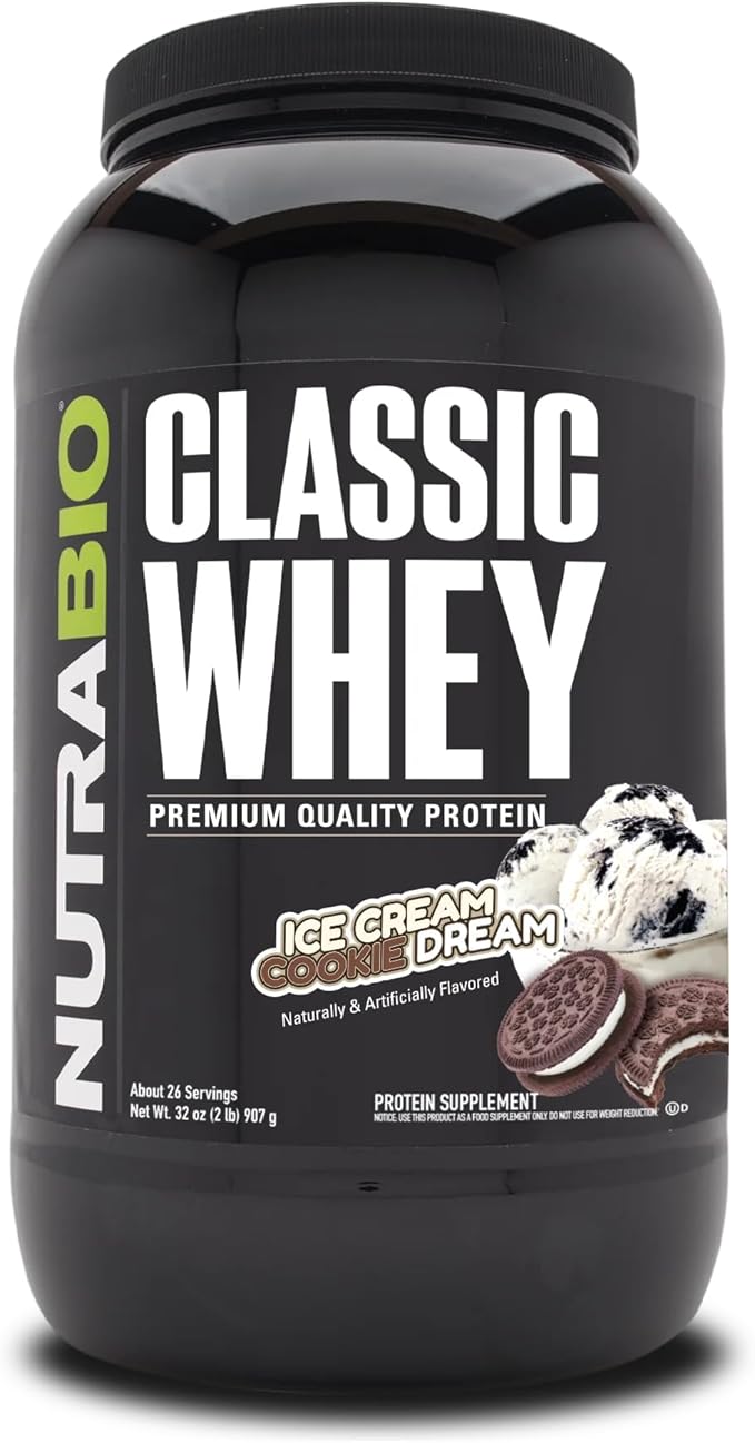 NutraBio Classic Whey Protein Powder- 25G Protein Per Scoop - Full-Spectrum Amino Acid Profile - No Fillers, Artificial Colors, Preservatives - Low Glycemic Index - (Ice Cream Cookie Dream, 2 Pounds)
