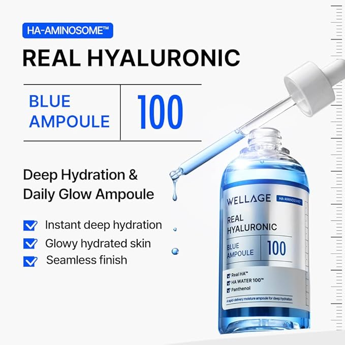 WELLAGE Real Hyaluronic Blue Ampoule 100 ([2nd Gen] 1.01 fl.oz+ HA Oneday Kit 7ea)