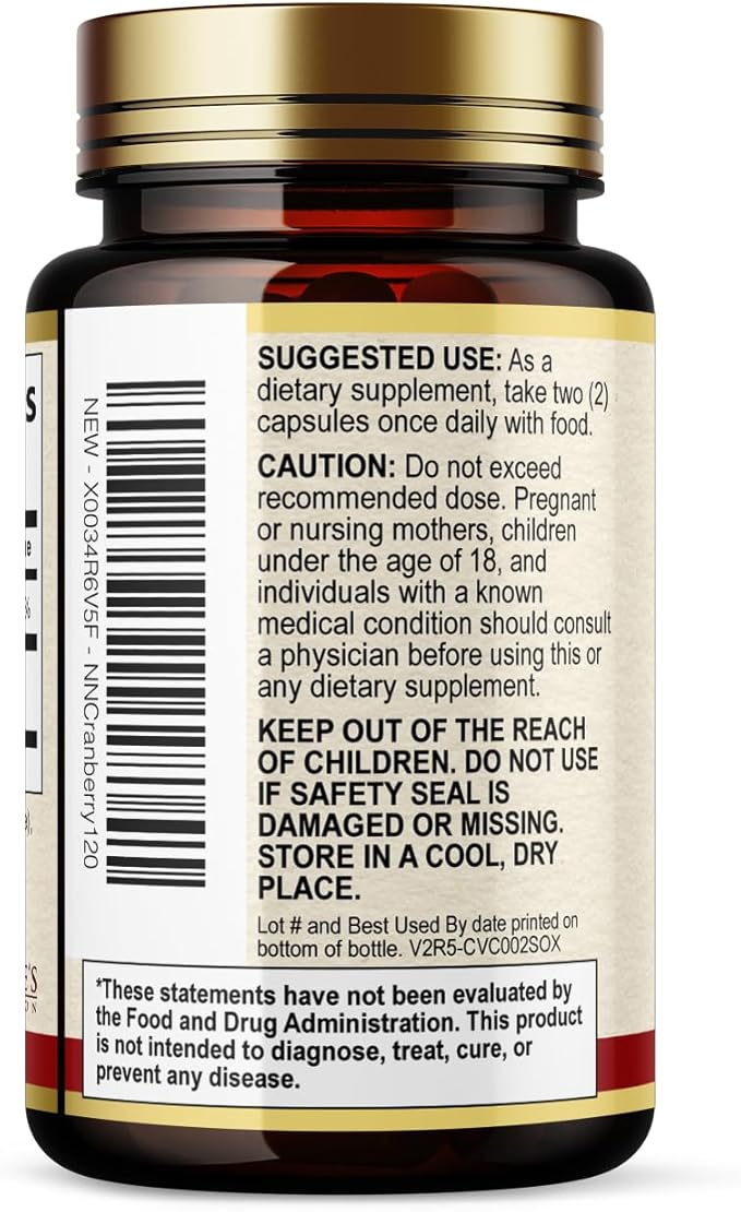 Cranberry Extract Pills Supplement - 500mg Per Serving Cranberry Extract with Vitamin C - Urinary Tract Health Support, Sugar Free Formula, Fruit Powder Extract - Bottled in USA - 120 Capsules
