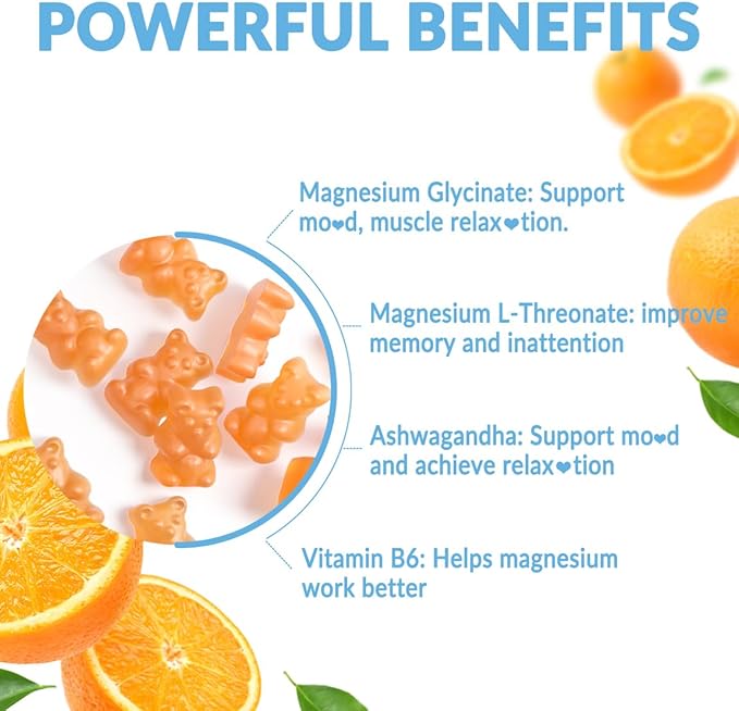 Magnesium Glycinate Gummies, Magnesium Glycinate with L-Threonate, Ashwagandha, L-Theanine, Magnesium Supplements for Women & Men