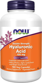 NOW Foods Supplements, Hyaluronic Acid 100 mg, Double Strength with L-Proline, Alpha Lipoic Acid and Grape Seed Extract, 180 Veg Capsules (1)