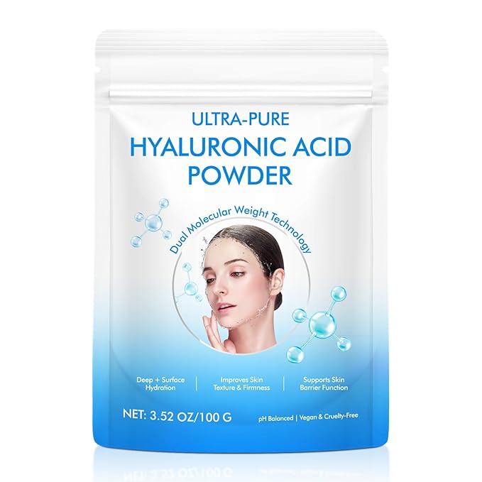 Pure Hyaluronic Acid Powder for Face & Joints, Dual Molecular Weight for Deep Hydration, Anti-Aging, DIY Serum Ingredient, Fragrance-Free, Vegan, 1 Scoop = 1 Bottle of Essence, 3.52 Oz