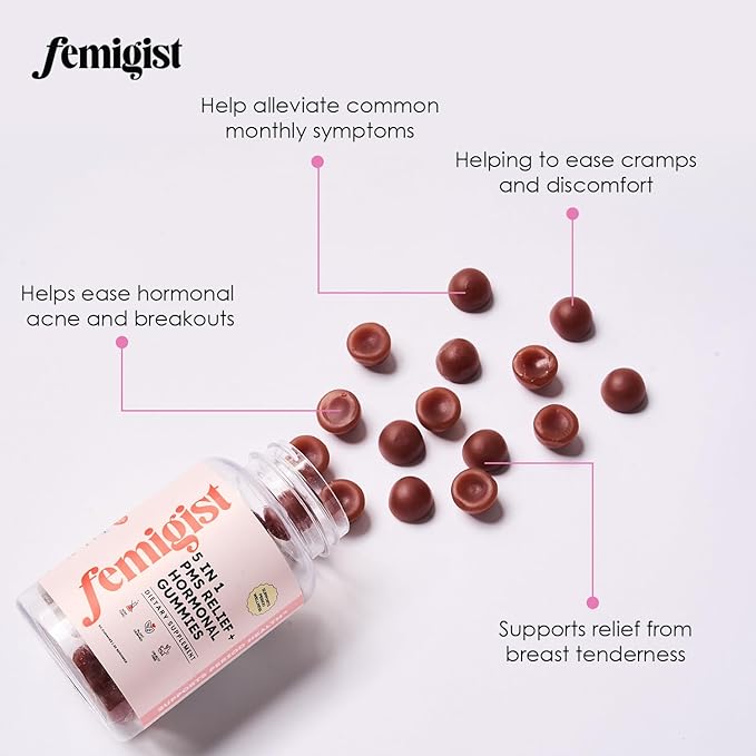 PMS Gummies, Menstrual Cramp Relief Supplement with Chasteberry for Women’s Hormone Balance, Period Pain Support, Natural PMS Aid for Mood Swings, Bloating, Cycle Comfort