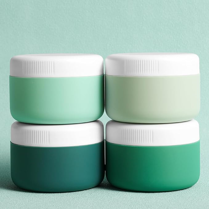 kuangre Travel Containers for Toiletries, Silicone Cream Jars BPA-Free, Leak-proof 2oz Travel Size Containers, Portable Size Silicone Jars with Lid for Cosmetic Face Hand Body Cream (4 Pack)
