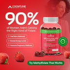 CogniTune Methylfolate Gummies for Kids and Adults - L-Methylfolate 1000mcg 5-MTHF Folate Supplement - MTHFR Support - Strawberry Chewable Vitamin B9 - Non-GMO Vegan - 60 Count