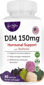 Women’s DIM Complex 150mg - Bioperine Estrogen Balancing Pills for Menopause & Hot Flashes Relief Support Hormonal Acne Powerful Supplement - 60 Capsules - Made in USA