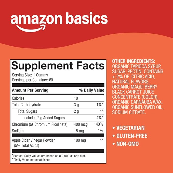 Amazon Basics Weight Management Support Gummy with 400 Mcg Chromium Picolinate, 60 Count