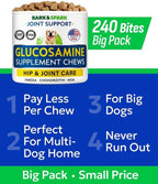 Glucosamine Chondroitin Dog Hip & Joint Supplement - Joint Pain Relief - Hip & Joint Chews for Dogs - Joint Support Large Breed - Senior Doggie Vitamin Pills Joint Health - (240 Treats - Chicken)