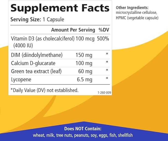 Breast D by Pure Essence - Natural Supplement for Estrogen Balance, Hormonal Acne, and Menopause Support with Vitamin D3, Calcium, Green Tea & Lycopene - 30 Capsules