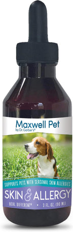 Maxwell Pet by Dr. Garber's - Skin & Allergy | Safe, All Natural, Gemmotherapy Supplement for Canine Use | Manage Symptoms of Skin Related Issues Due to Seasonal Allergies; Calming Effect | 3 fl oz