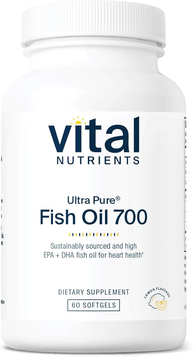 Vital Nutrients Ultra Pure Fish Oil 700 - Supports Heart, Brain, and Joint Health* - Sustainably Sourced High EPA & DHA Omega-3 Fatty Acid - Lemon Flavor - Gluten, Dairy & Soy Free - 60 Softgels