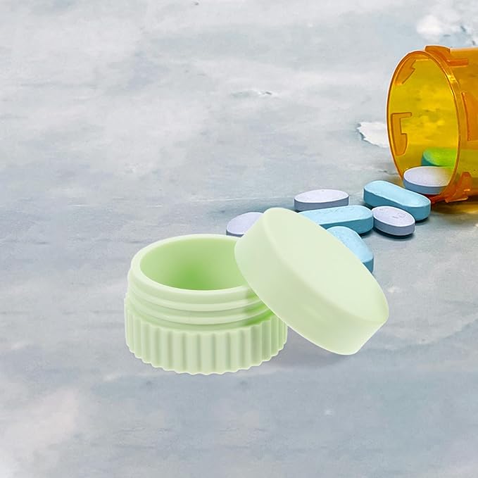 STAHAD 4pcs Silicone Travel Pill Organizer Case, Portable Vitamin and Medication Dispenser, Small Round Containers for Daily Pills, Compact Multi- for Travel and Home Use Random Color