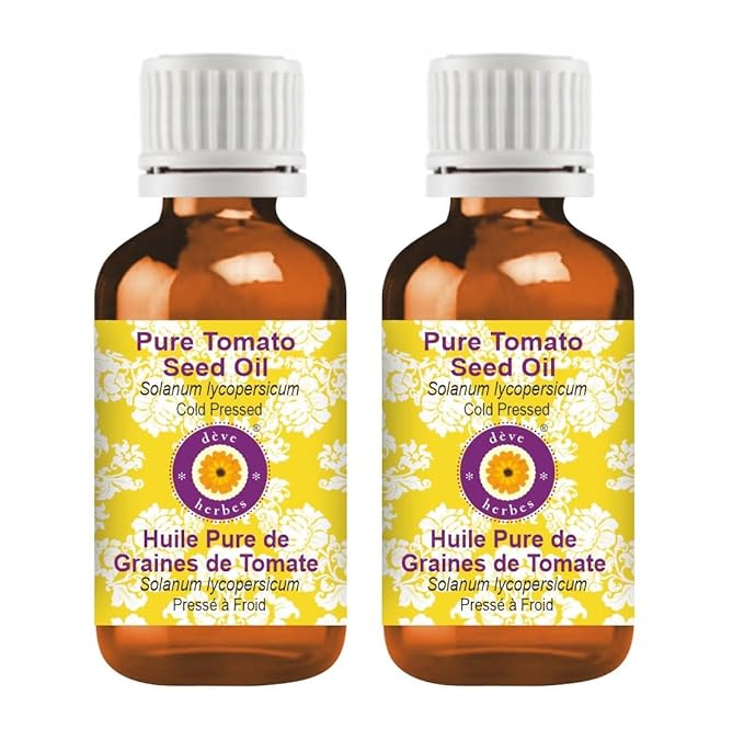Deve Herbes Pure Tomato Seed Oil (Solanum lycopersicum) Cold Pressed (Pack of Two) 100ml X 2 (6.76 oz)